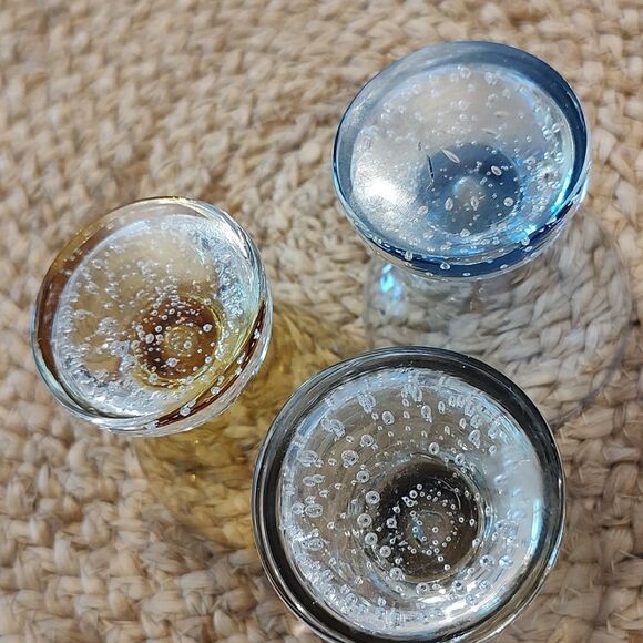 Colored Cordial Shot Glass Controlled Bubble Base Set of 3 Glasses - Picture 7 of 9